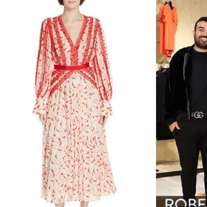 Self portrait crescent printed chiffon midi dress